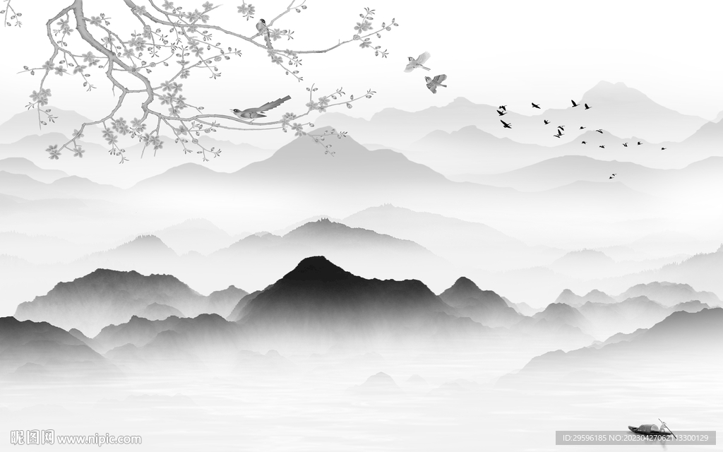 高清 意境灰色山水 TIF分层