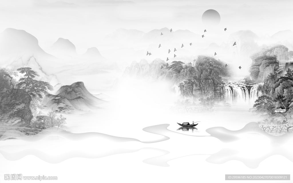 客厅 灰色别墅山水 TIF分层