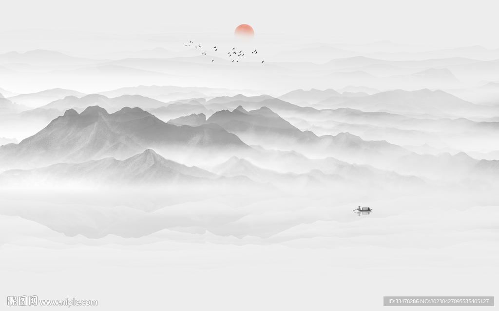 中式水墨山水画电视背景墙