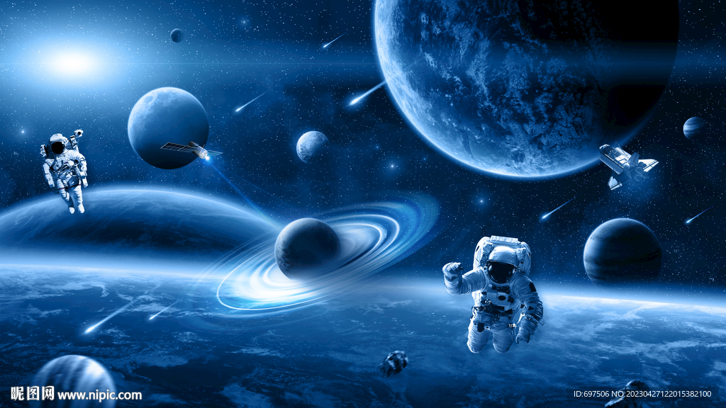 蓝色星球太空宇航员银河宇宙背景