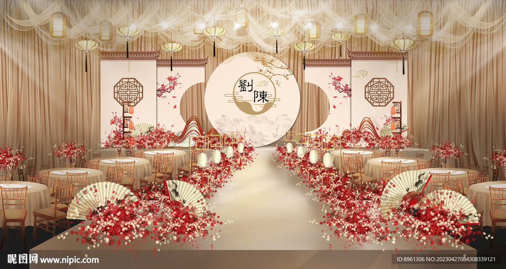 香槟色新中式婚礼背景