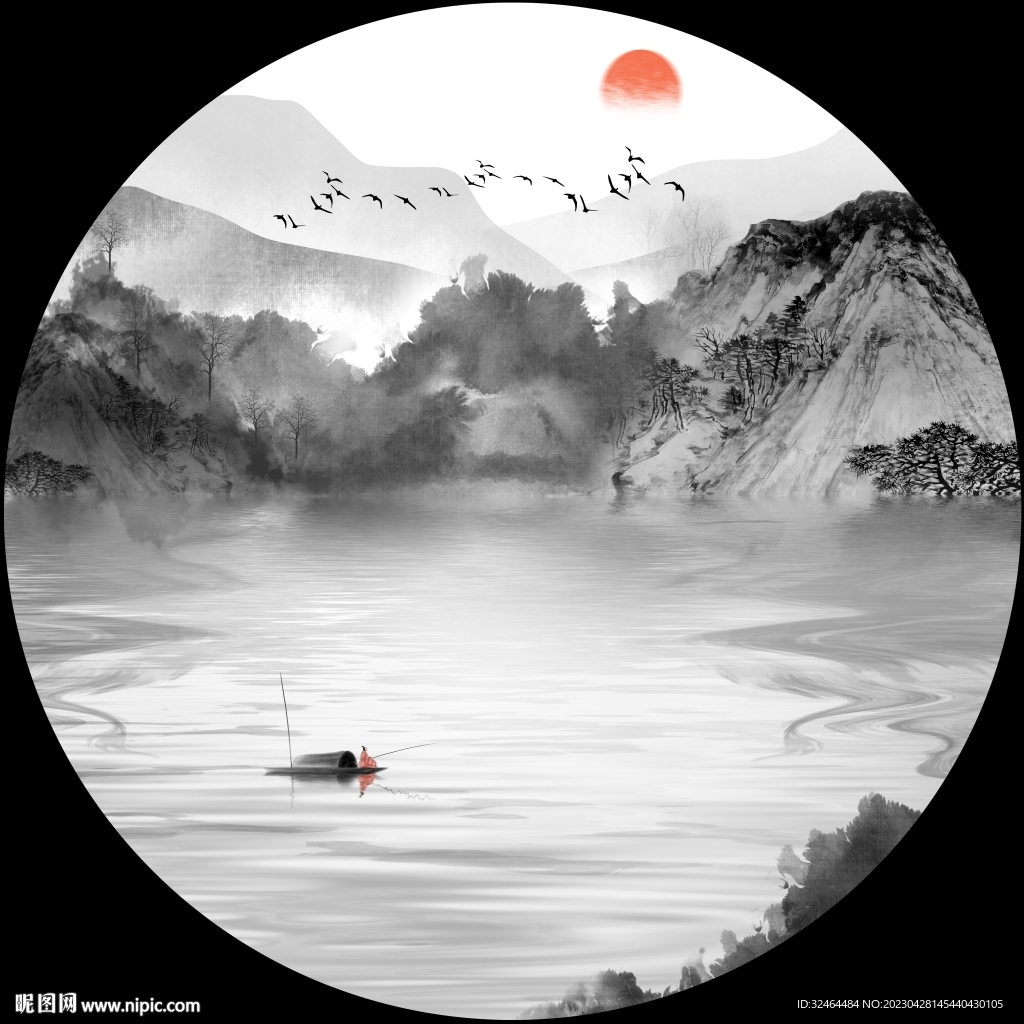 圆形意境山水画