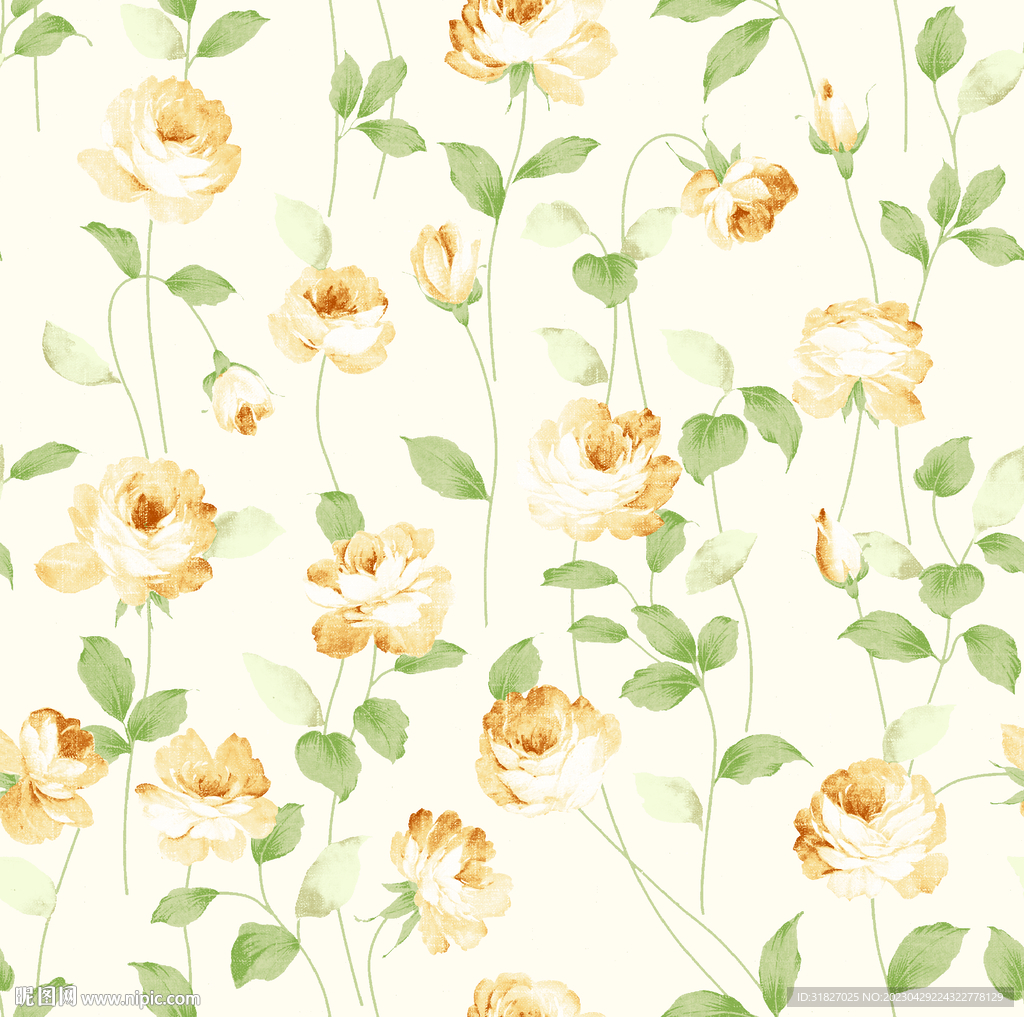 线条花  叶子 数码印花