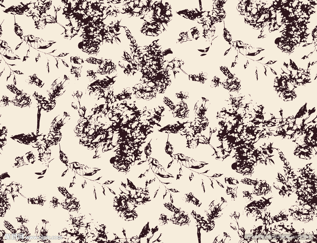 线条花  叶子 数码印花