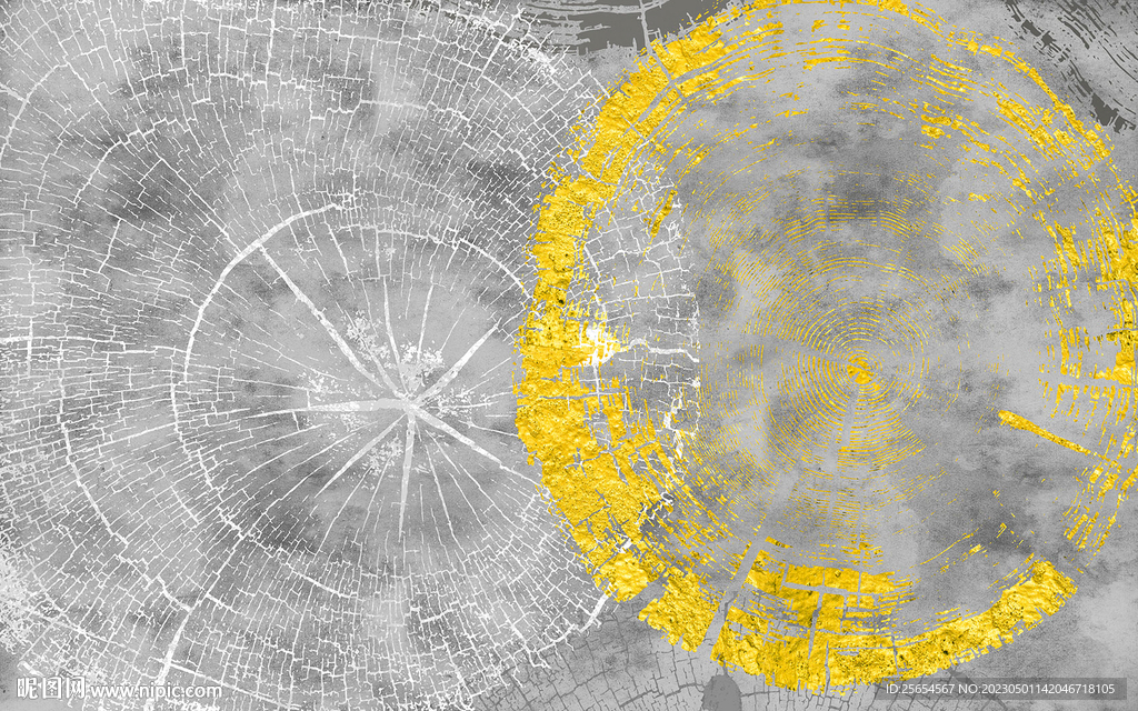 年轮木纹灰色电视背景墙壁画