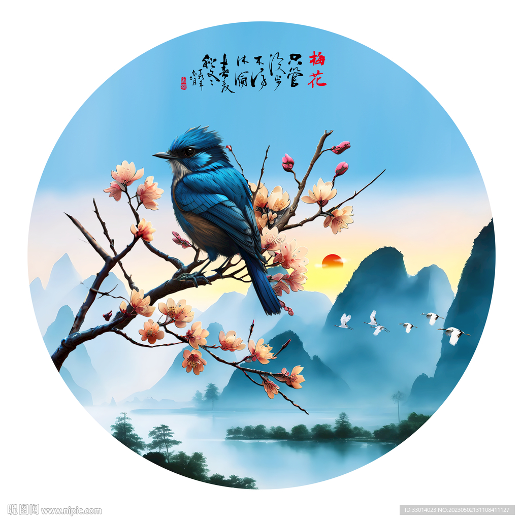 圆形花鸟画
