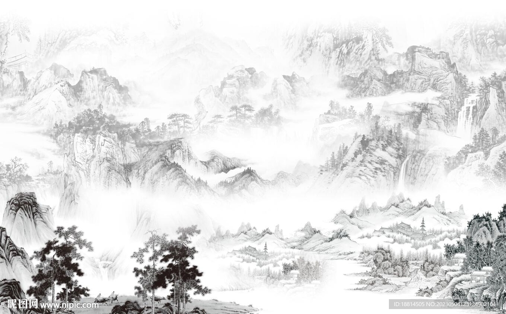 新中式山水背景墙