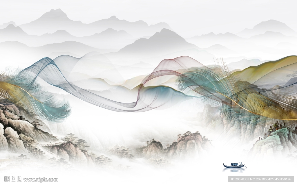 现代 中式背景山水 TIf分层