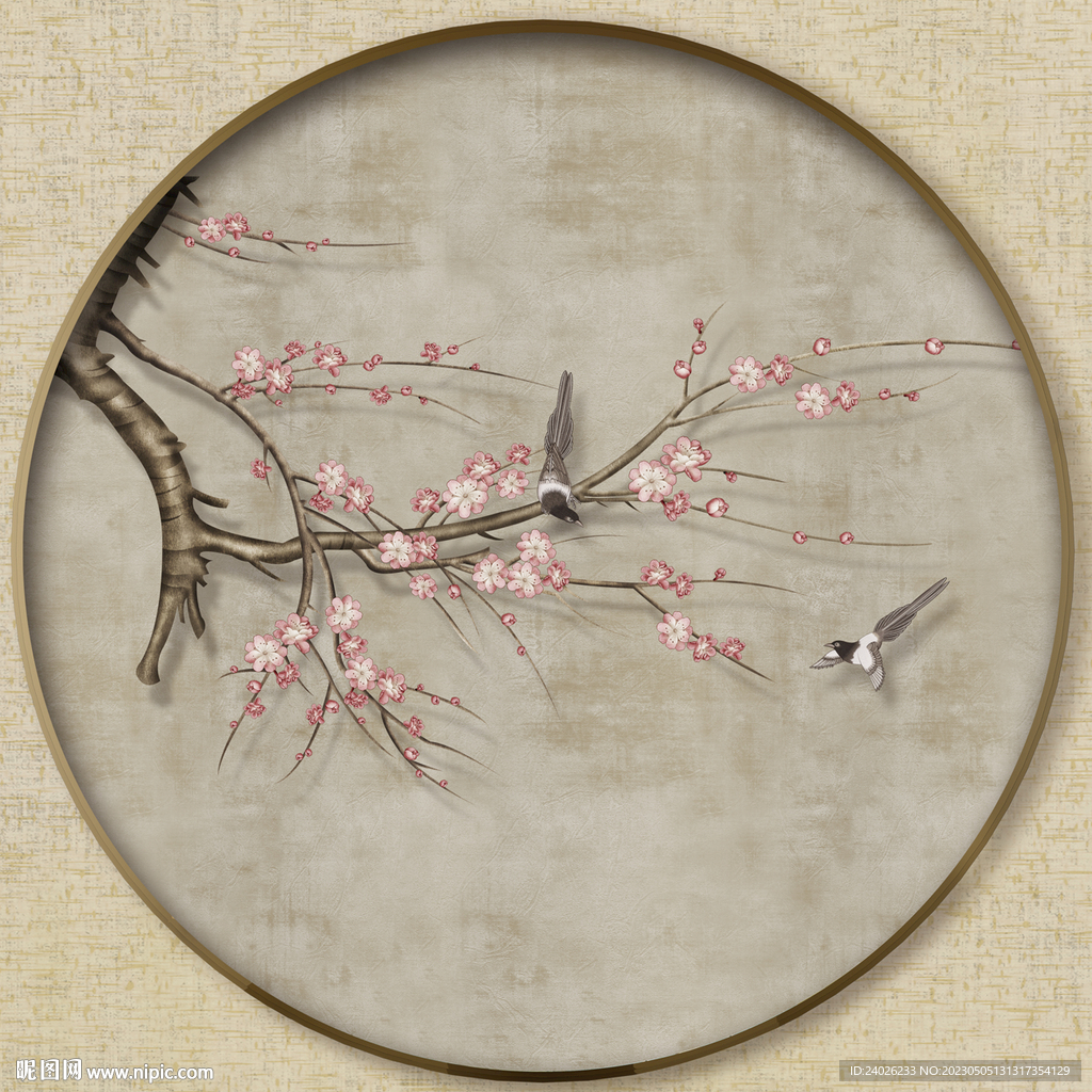圆形花鸟画