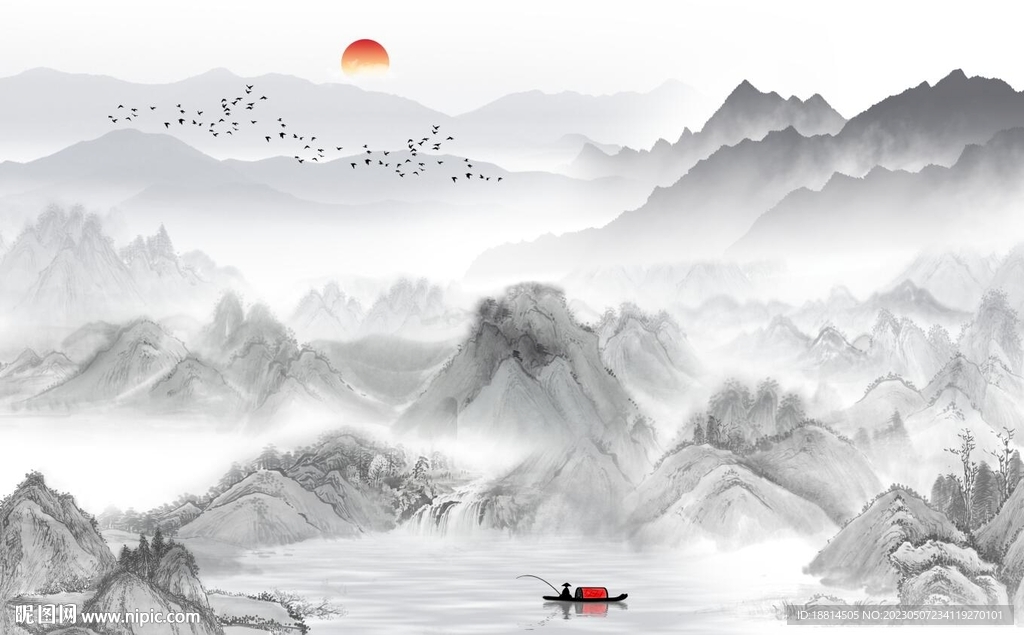 新中式江南山水背景墙