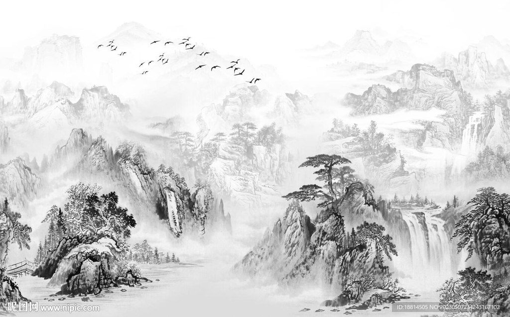 新中式山水背景墙