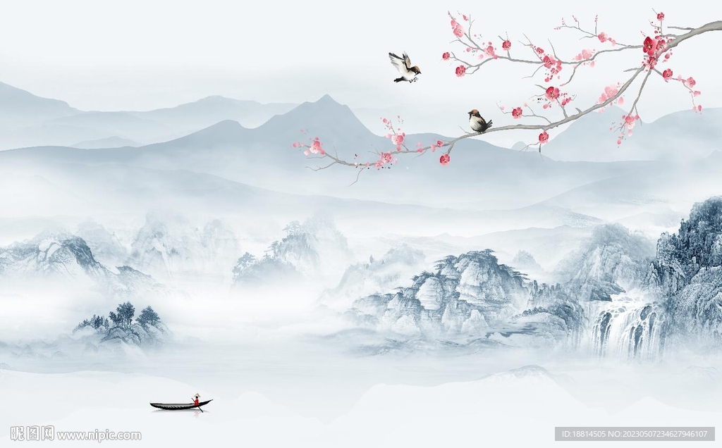 高山流水山水背景墙