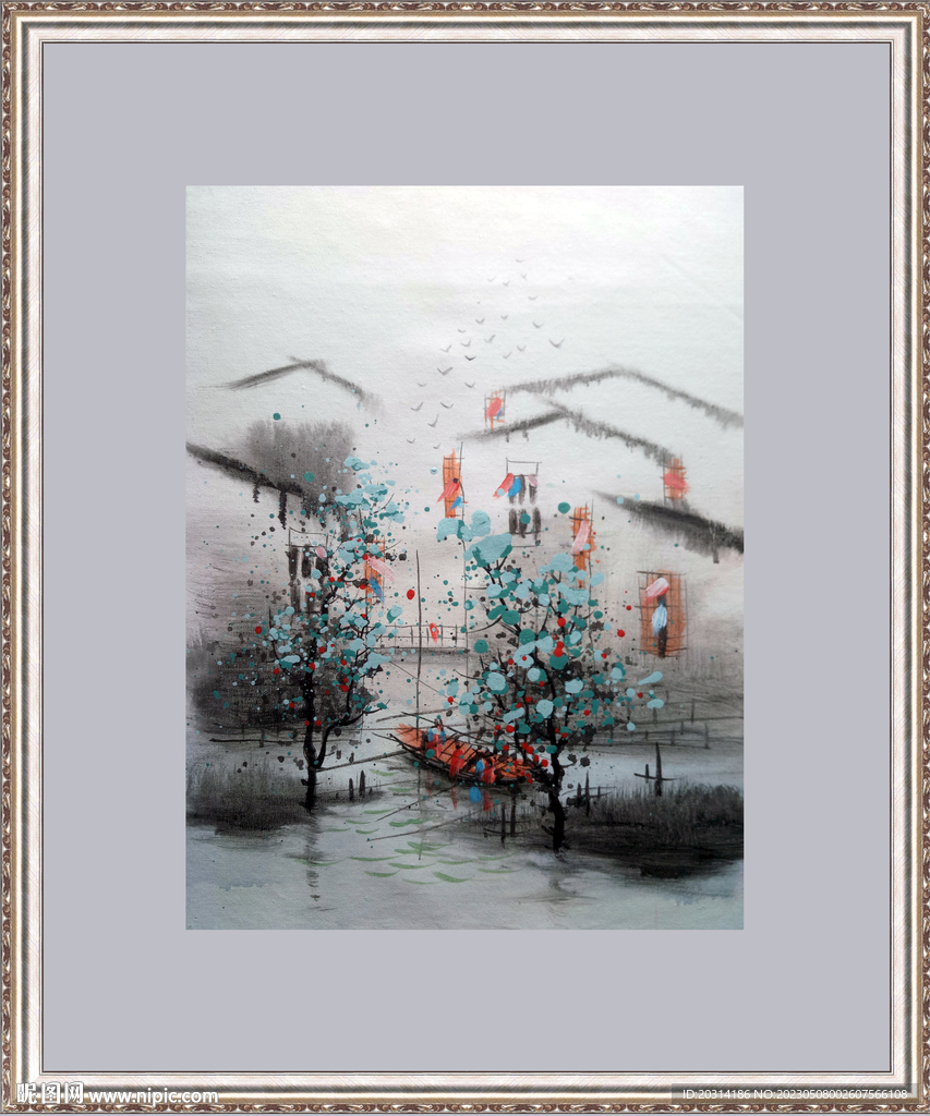 江南水乡水墨装饰壁画