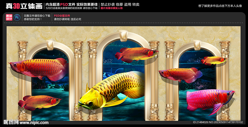 3D金龙鱼立体画