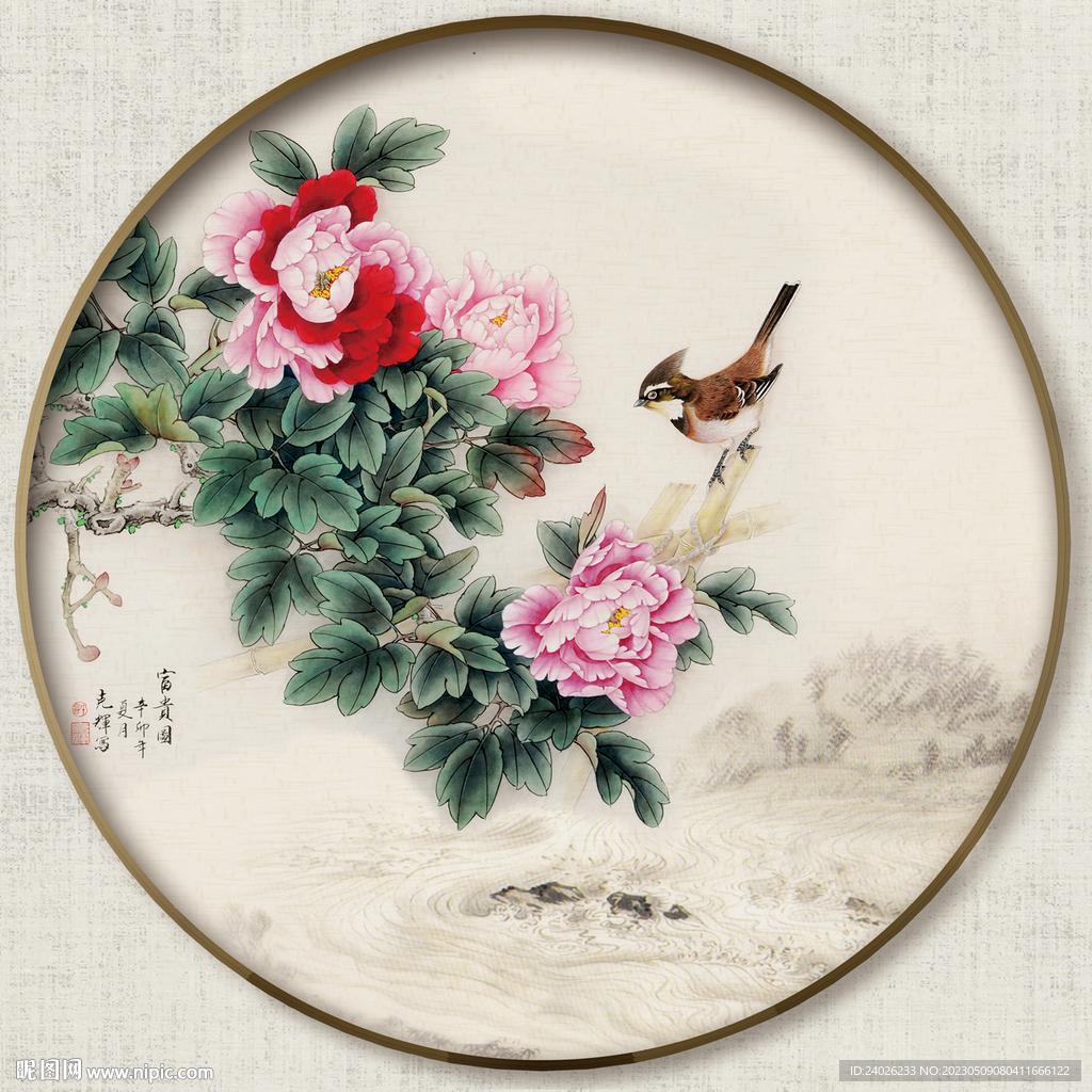 圆形花鸟画