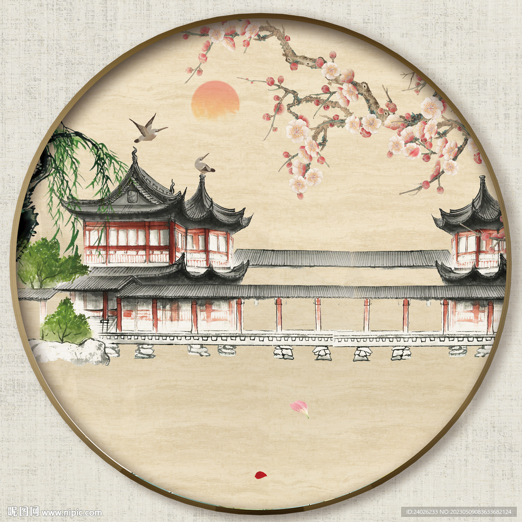 圆形花鸟画