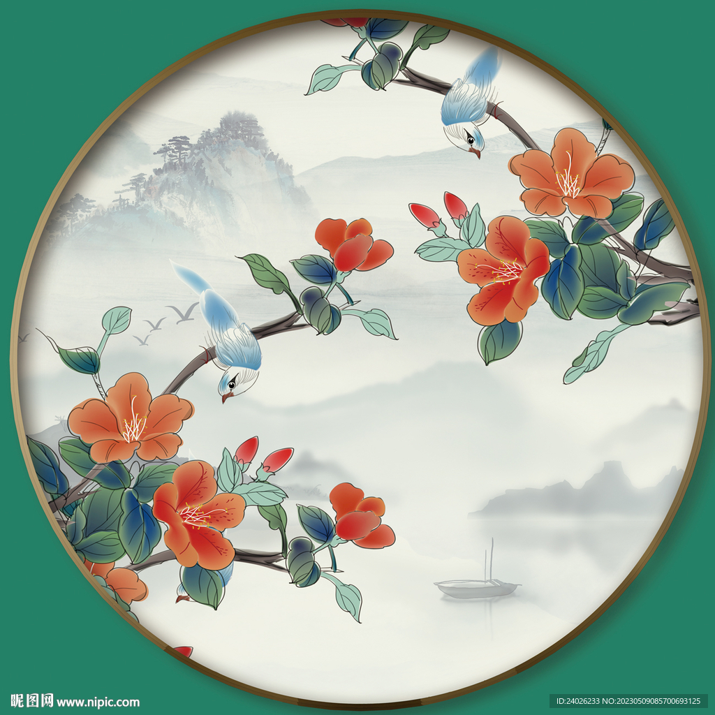 圆形花鸟画