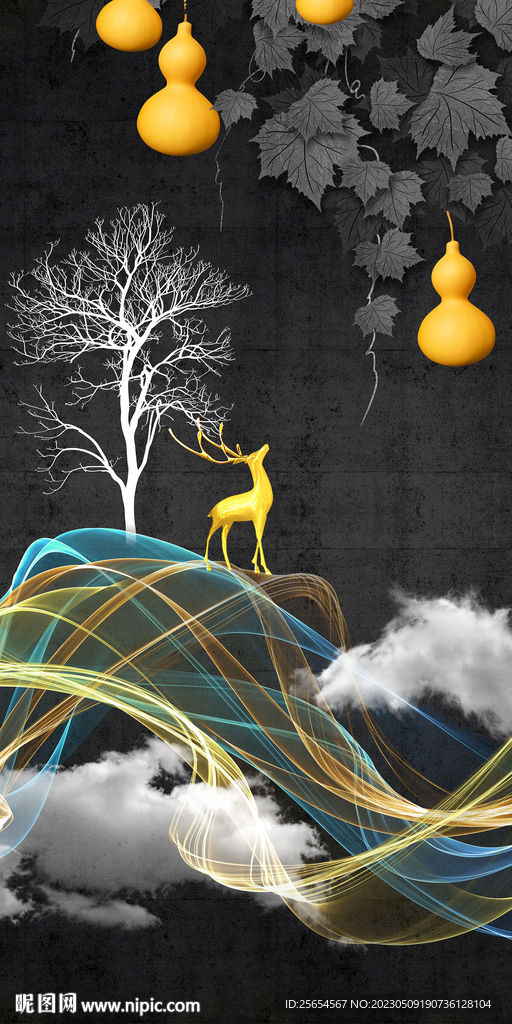 大气抽象线条金葫芦玄关