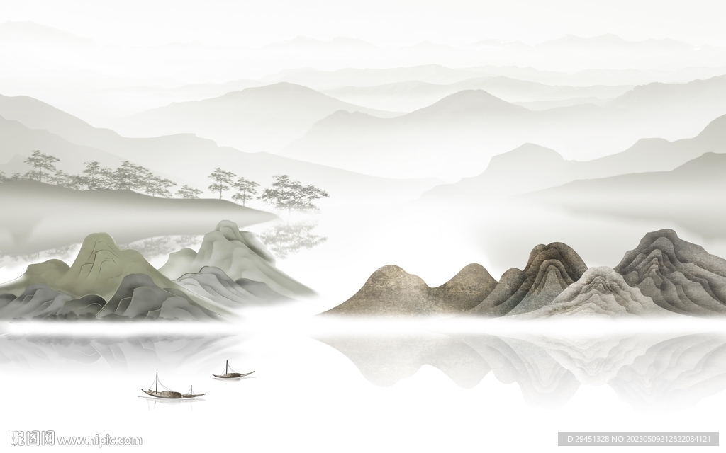 意境 客厅背景山水 tif分层