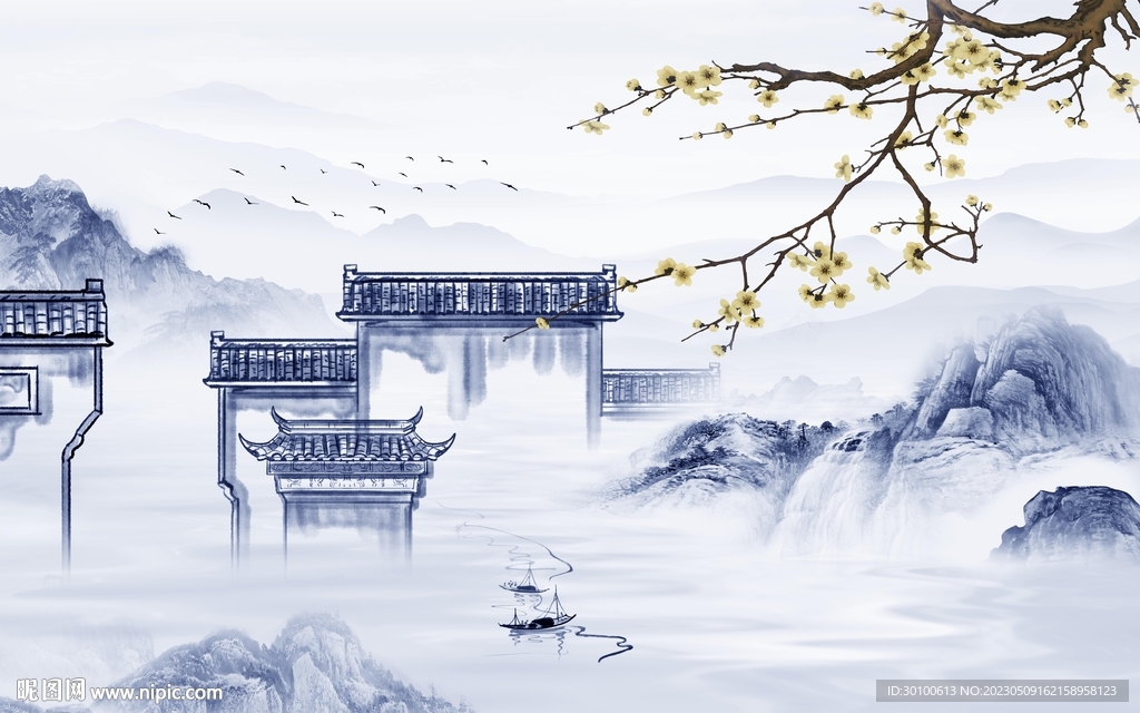 高档 中式客厅山水 Tif分层