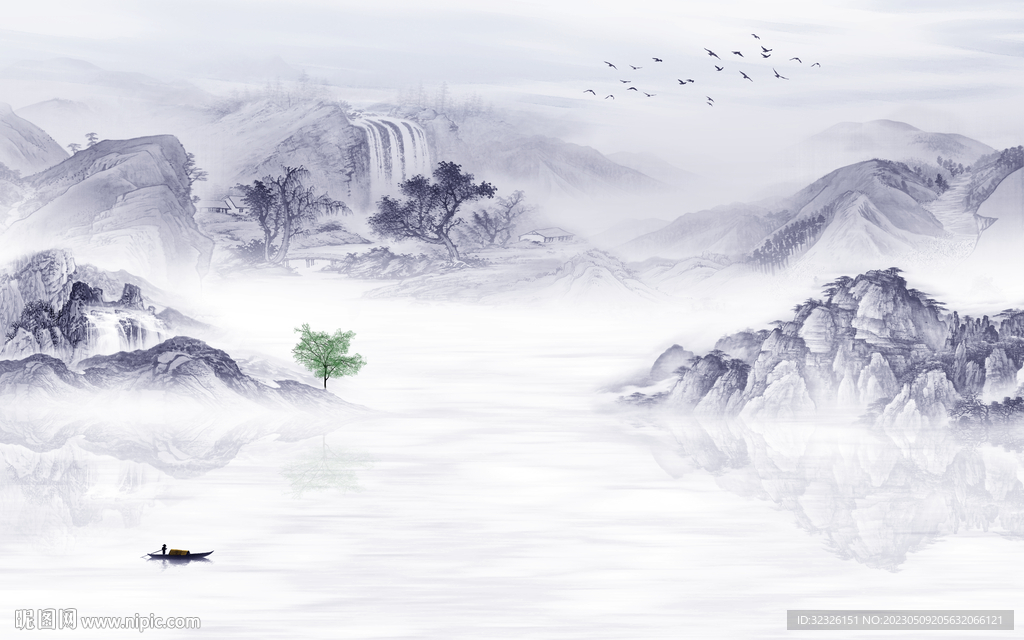 客厅 中式背景山水 tif分层