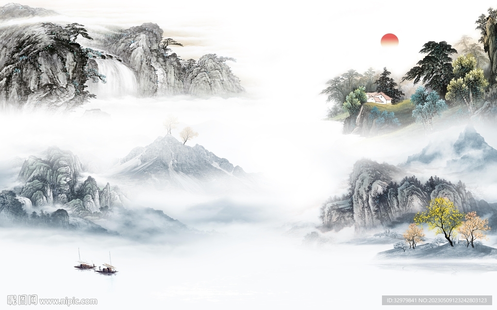 最新 极简中式山水 tif分层