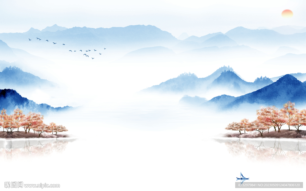 人气 极简中式山水 tif分层