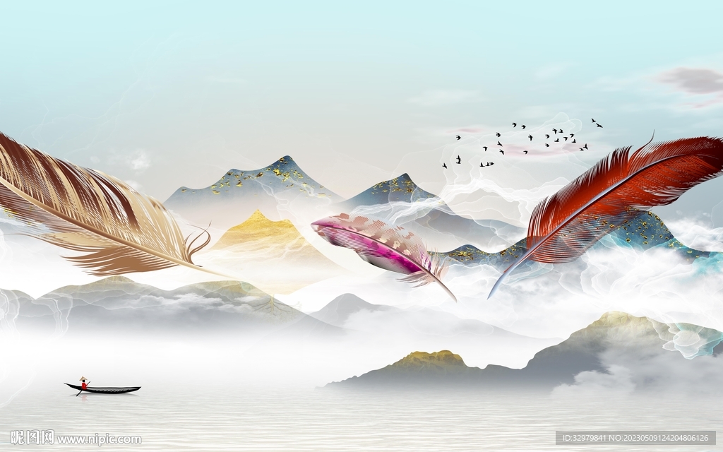 大气 极简中式山水 tif分层