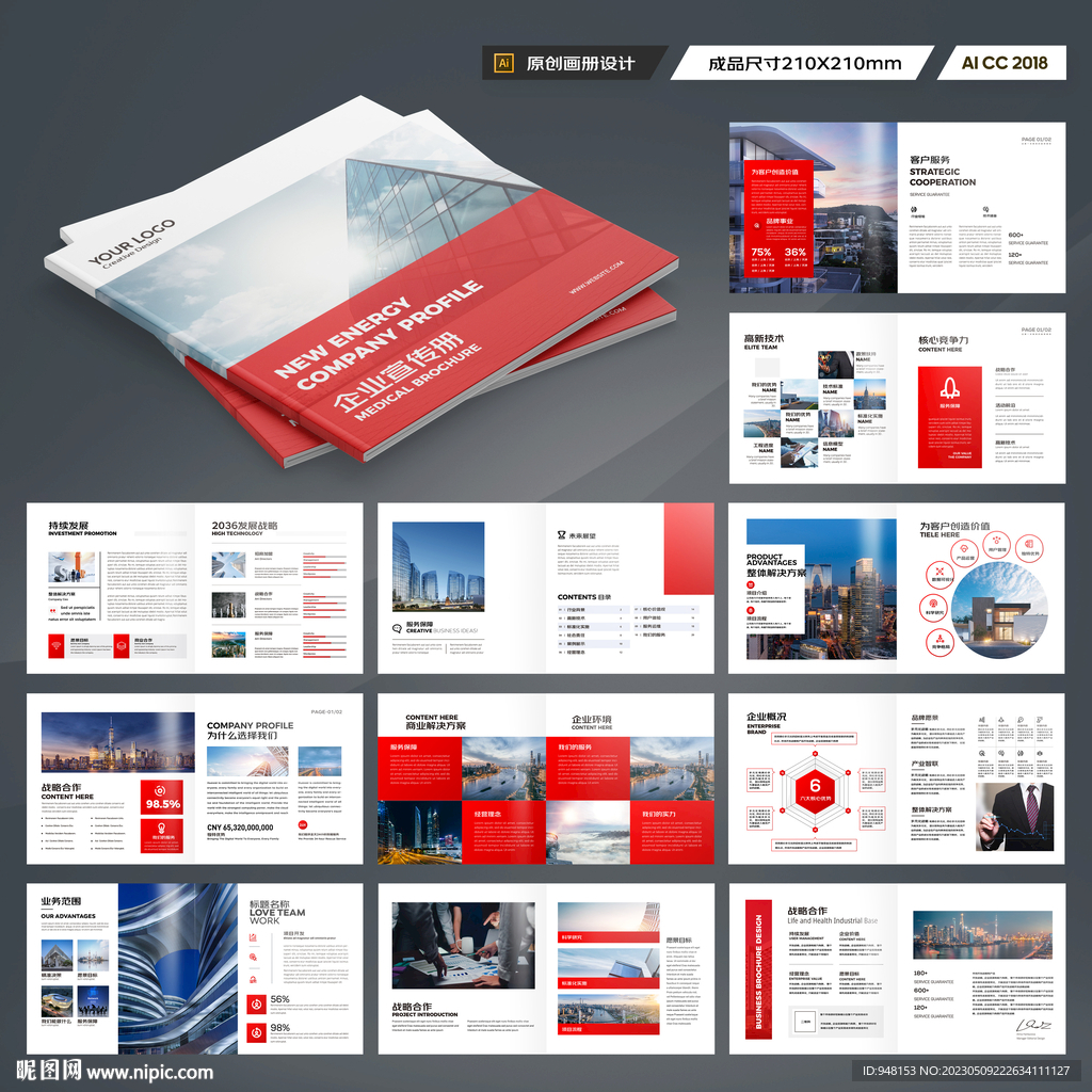 方形红色宣传册