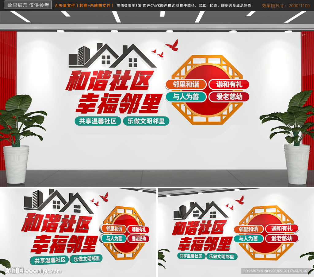 幸福邻里和谐社区文化墙