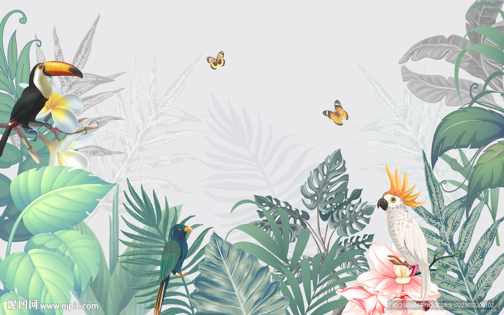 热带植物芭蕉雨林室内背景墙