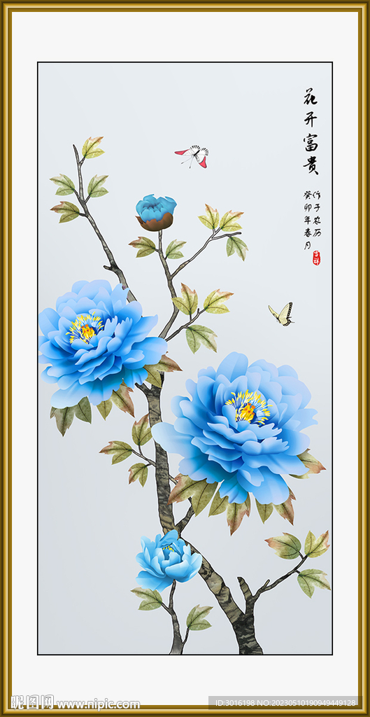 牡丹花鸟国画
