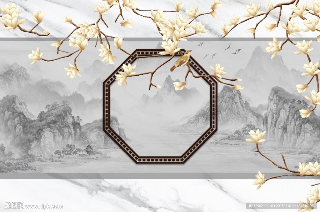 新中式水墨山水电视背景墙