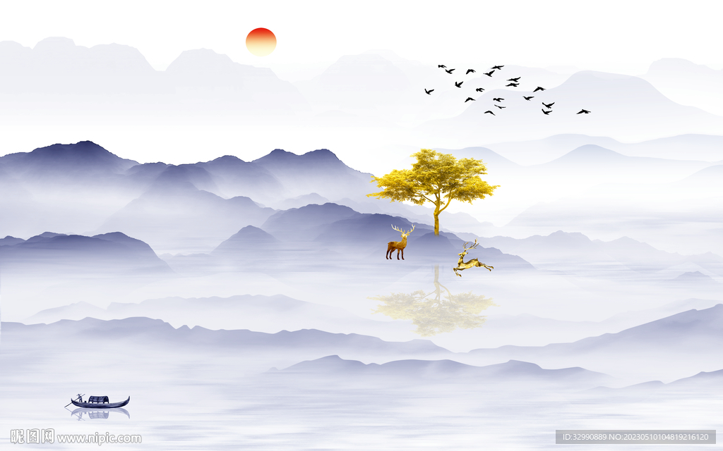 爆款 沙发背景山水 TIf分层