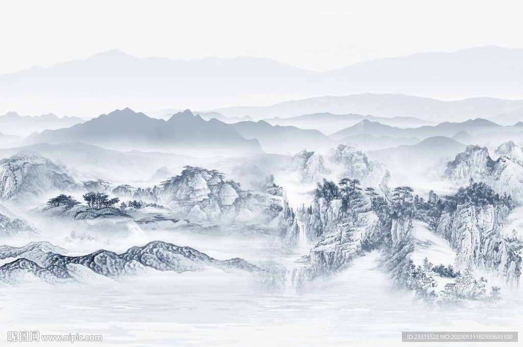 高山流水简约新中式背景墙