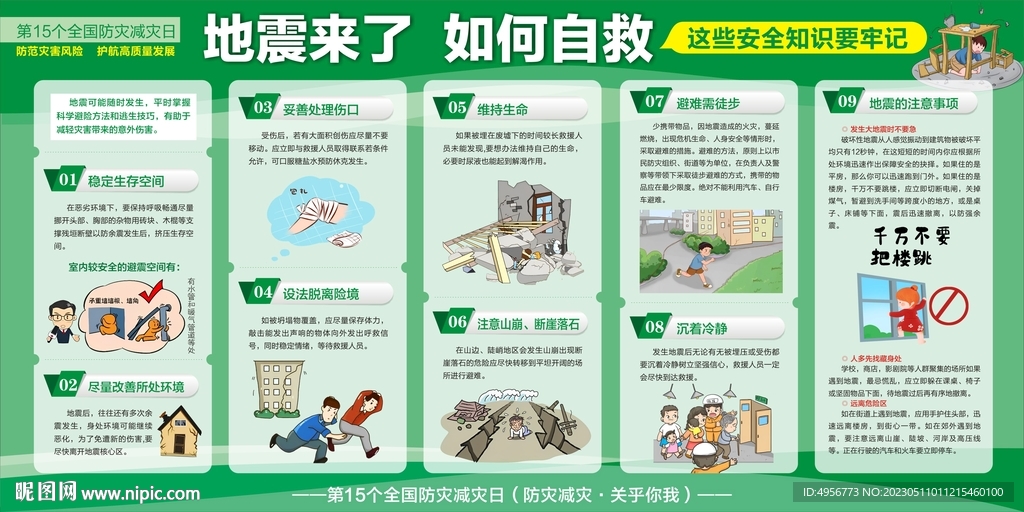 防灾减灾日地震来了如何自救展板