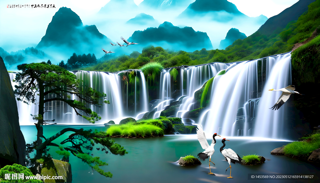 瀑布风景画