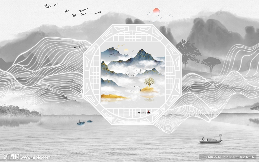 新中式现代电视背景墙 