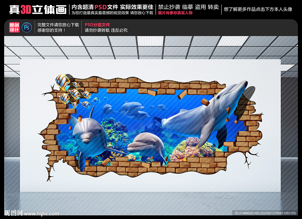 海豚立体画