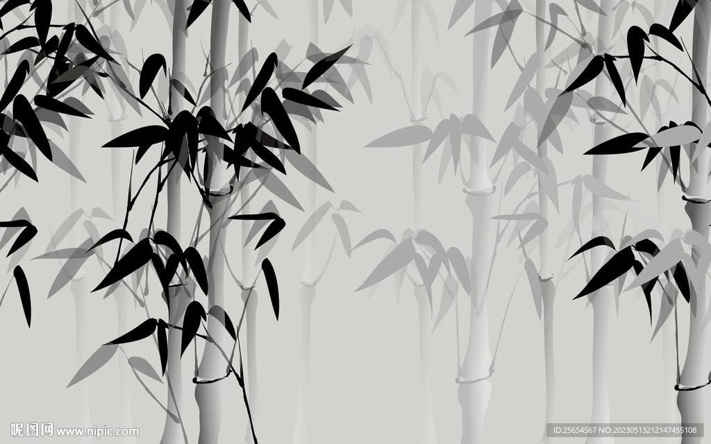 中式竹子水墨画客厅卧室背景墙