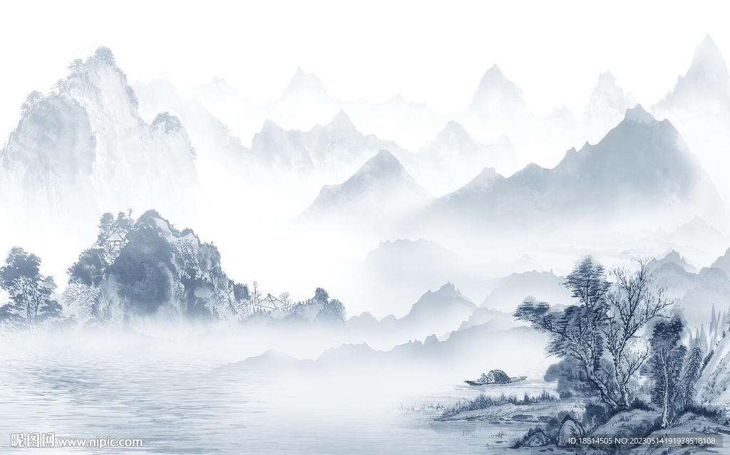 江南山水风景背景墙