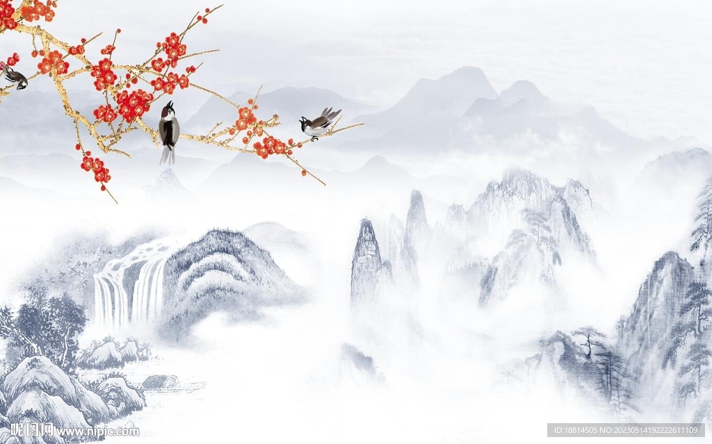 花鸟山水背景墙