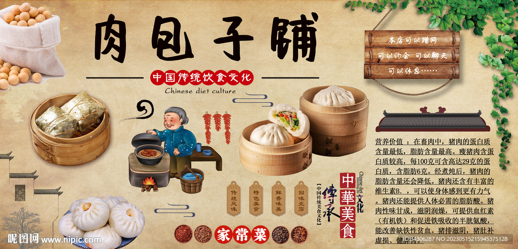 肉包子铺背景墙