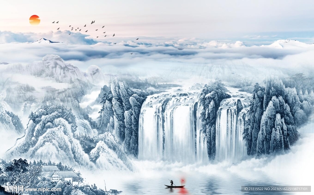 新中式山水背景墙