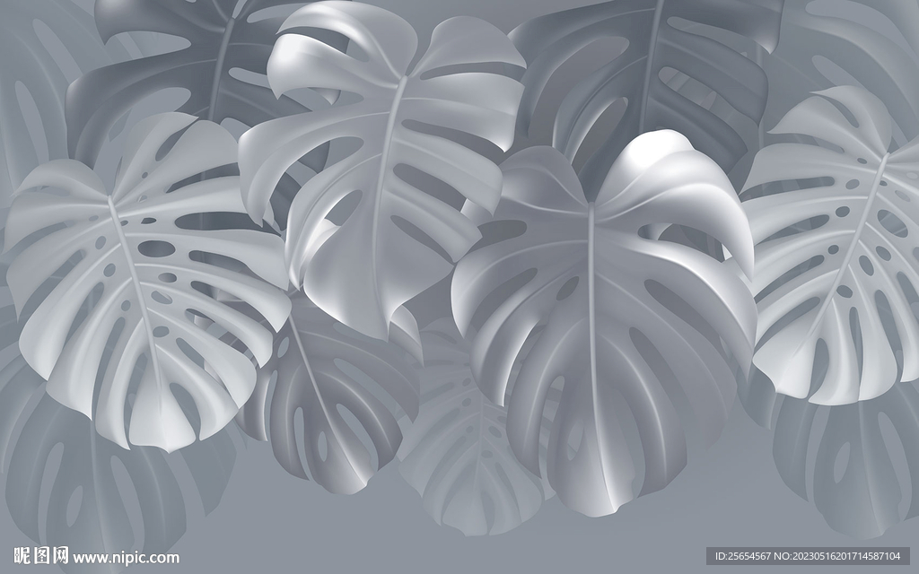 简约植物叶子灰色电视背景墙