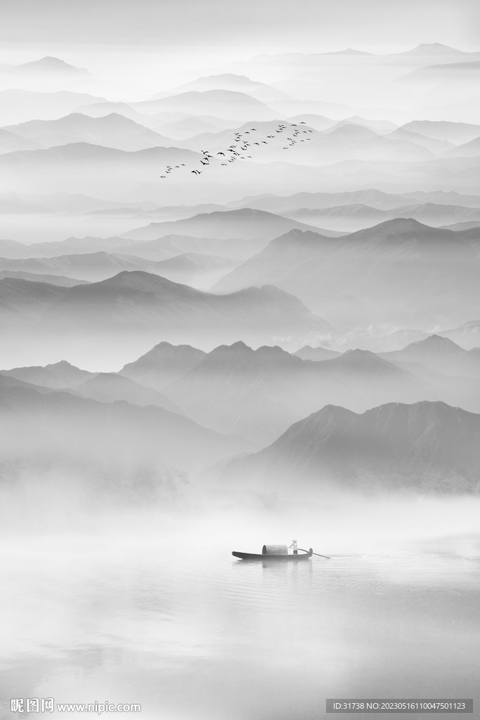 中式意境水墨山水玄关画