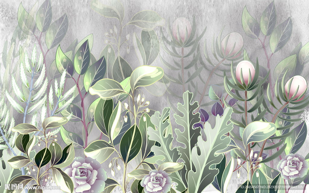 北欧复古手绘植物花卉背景墙壁画