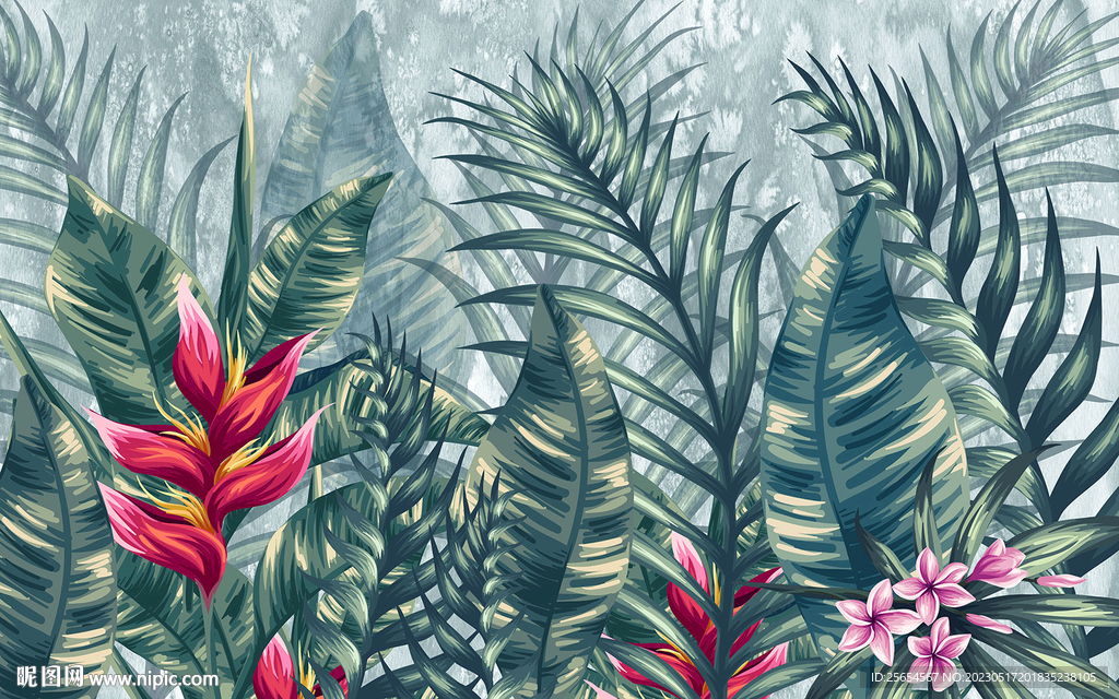 现代植物花卉田园电视沙发背景墙