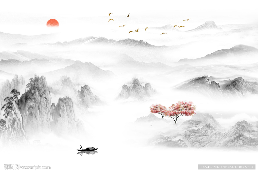 新中式大理石纹山水意境背景墙