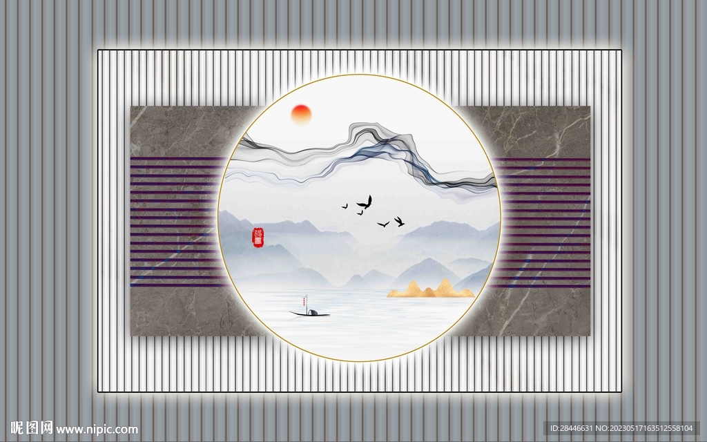 中式直播背景墙  